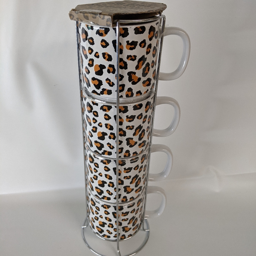 Stackable Animal Print coffee cups and Holder
